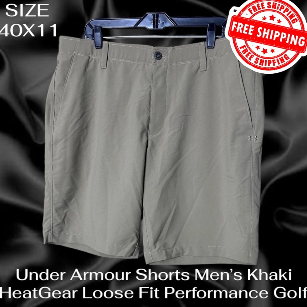 Under Armour Shorts Mens 40 Khaki HeatGear Loose Fit Performance Golf FREE SHIP